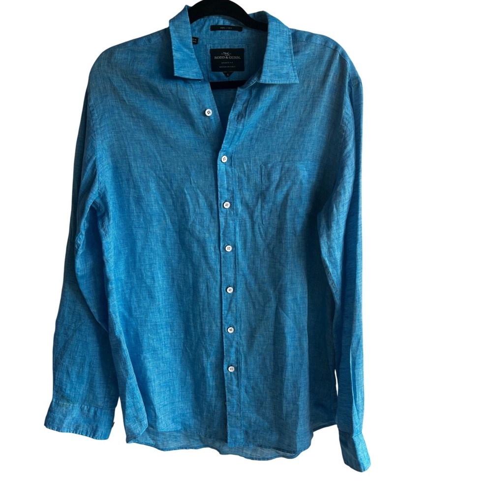 Rodd & Gunn Men's Sports Fit Blue 100% Linen Long Sleeve Shirt Size L